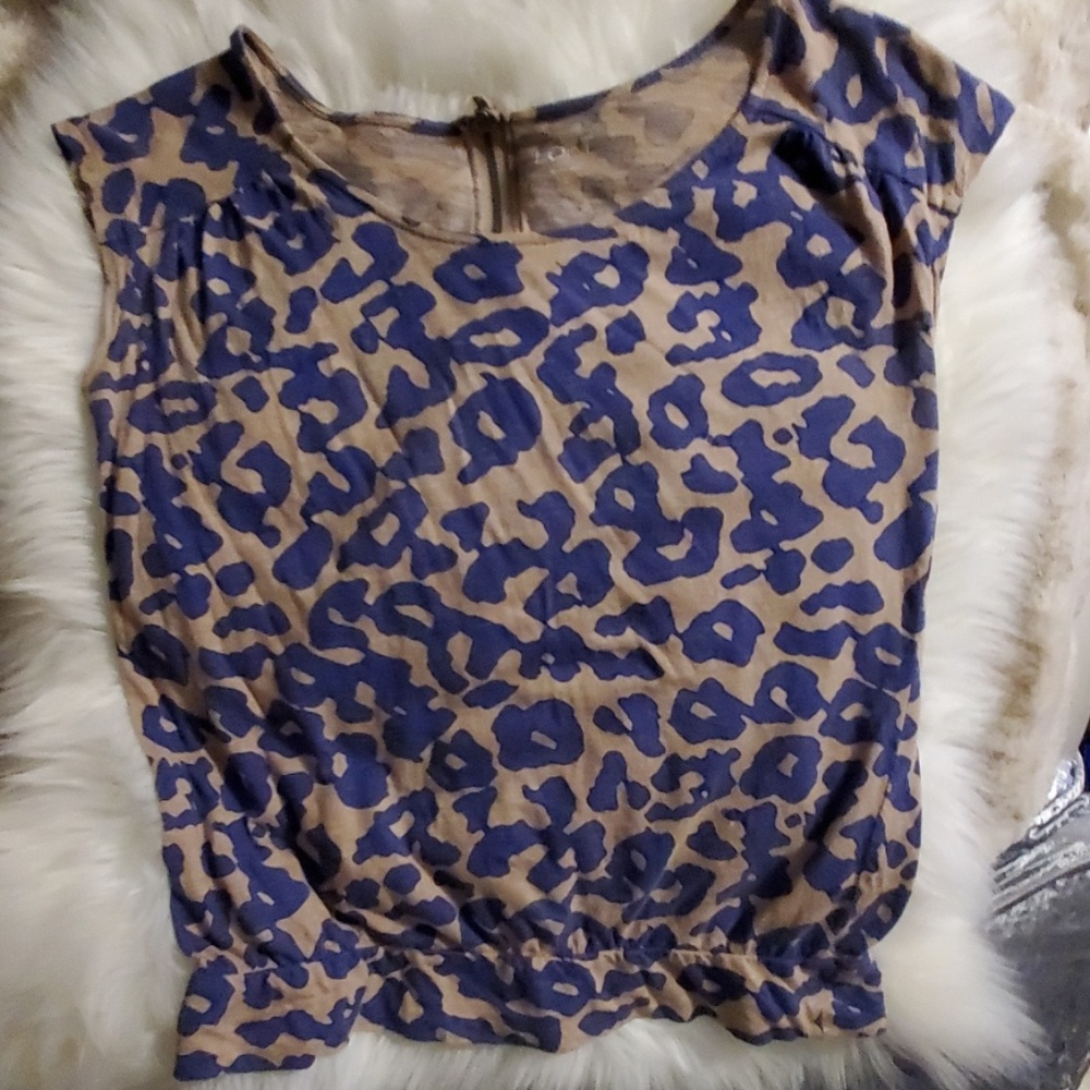 Tan & Blue leopard print sm Ann Taylor Loft shirt